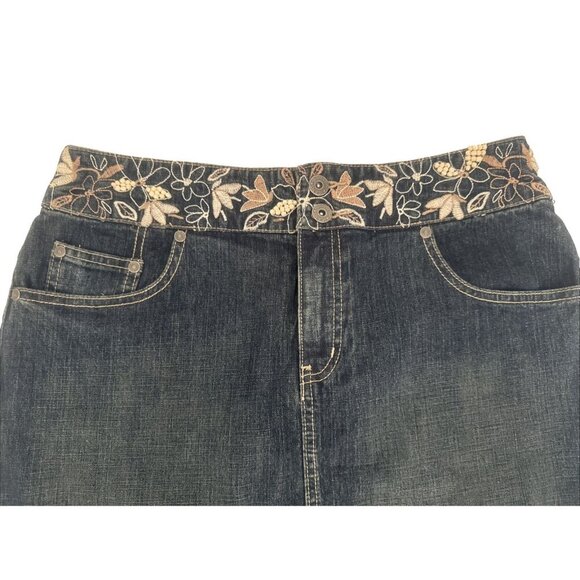 point Zero short Denim jean skirt boho size 9/10 embroidered with pearls BOHO - Picture 6 of 11